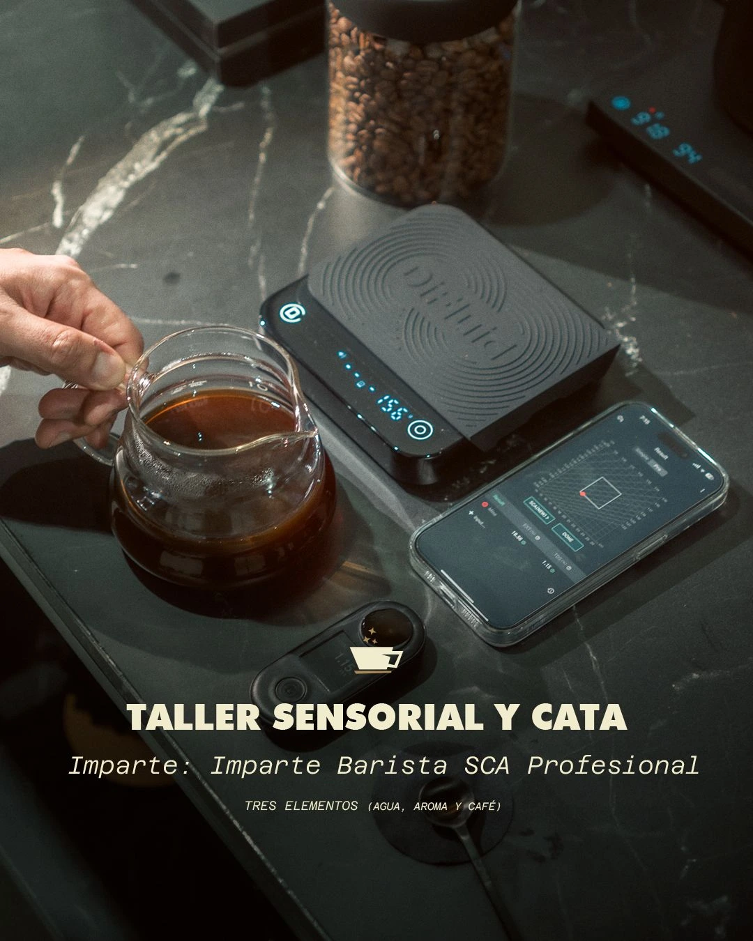 Taller sensorial y cata (agua, aroma y café) "Tres elementos"